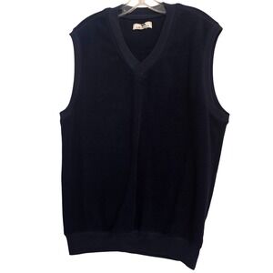 A.M. Player Mens Navy Blue Fleece V-Neck Sweater Vest Sleeveless Pullover L